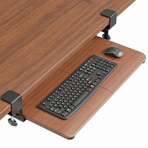 BONTEC Under Desk Keyboard Tray, Pull-Out Keyboard & Mouse Platform with C-Clamp Mount, Walnut (25.6 x 11.8 inch) thumbnail 1