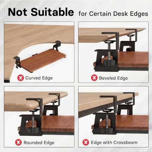 BONTEC Under Desk Keyboard Tray, Pull-Out Keyboard & Mouse Platform with C-Clamp Mount, Walnut (25.6 x 11.8 inch) thumbnail 6