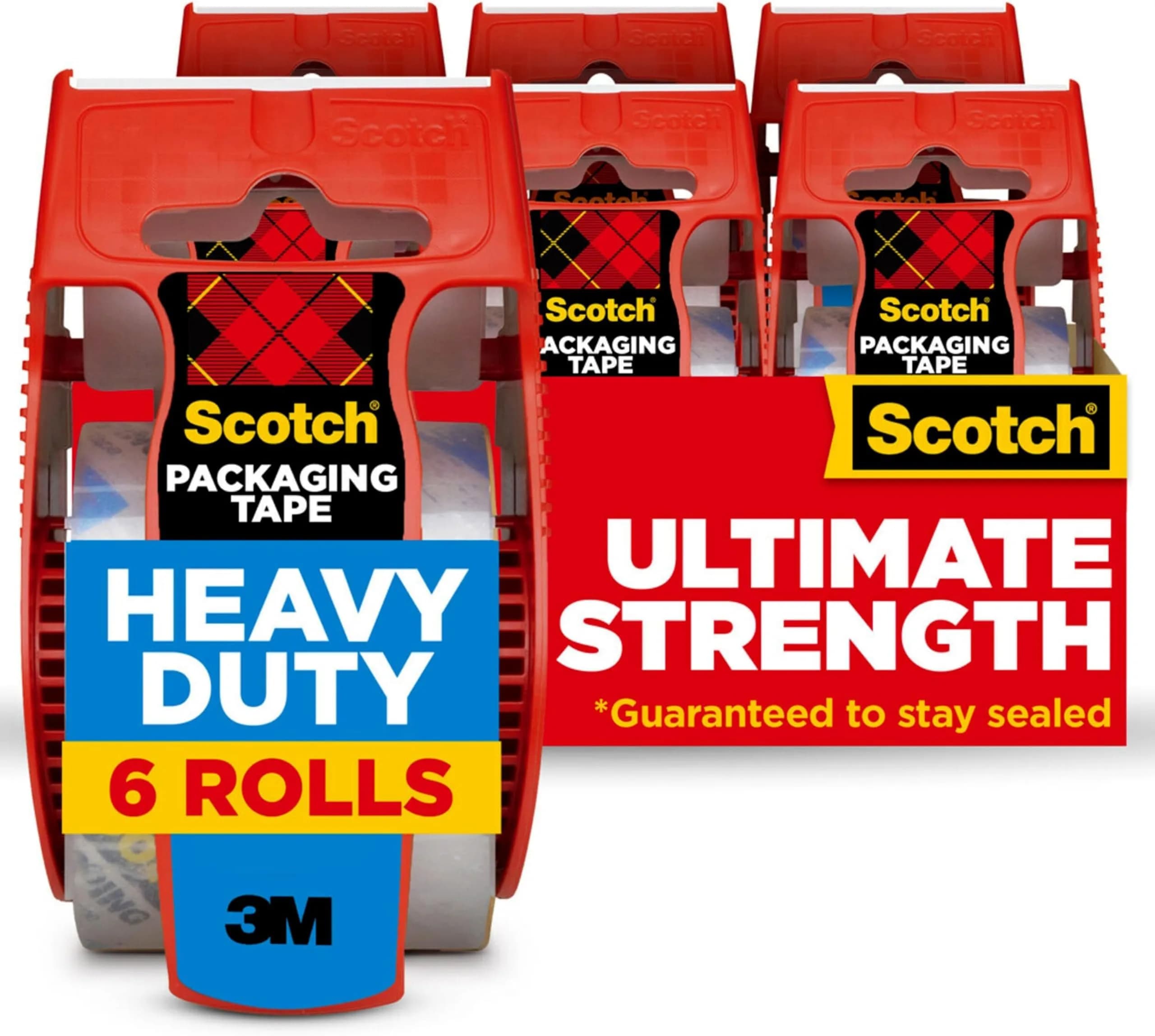 Scotch Heavy Duty Shipping Packing Tape Clear with 6 Dispensers | Strong Adhesive for Moving Boxes - main product image