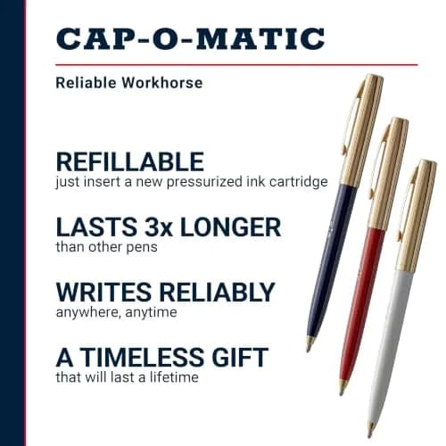 Fisher Space Pen Red, White, Blue Barrels / Gold Caps Cap-O-Matic, 3 Pack thumbnail 2