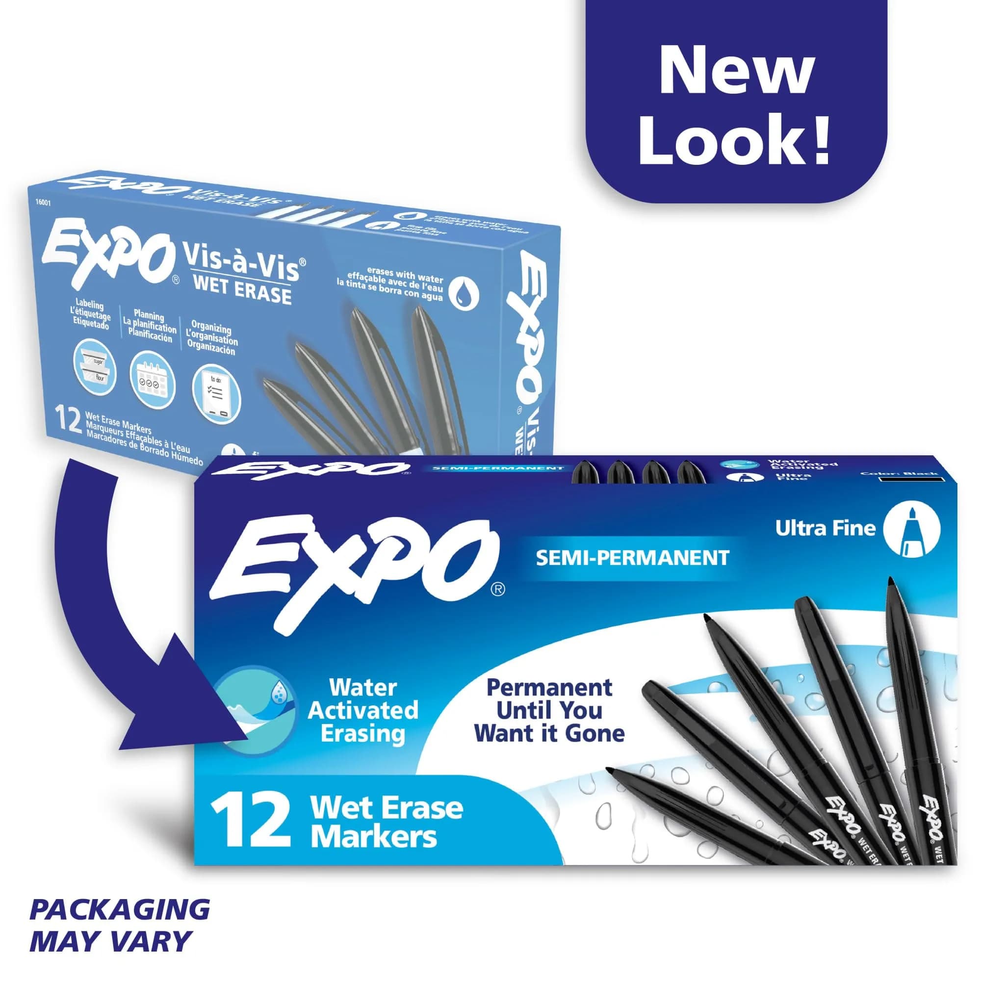 EXPO Wet Erase Markers, Black, Ultra Fine Tip, 12 Count (Pack of 12) | Water-Activated Erasable for Glass & Whiteboards - view 8