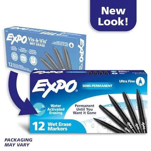 EXPO Wet Erase Markers, Black, Ultra Fine Tip, 12 Count (Pack of 12) | Water-Activated Erasable for Glass & Whiteboards thumbnail 8