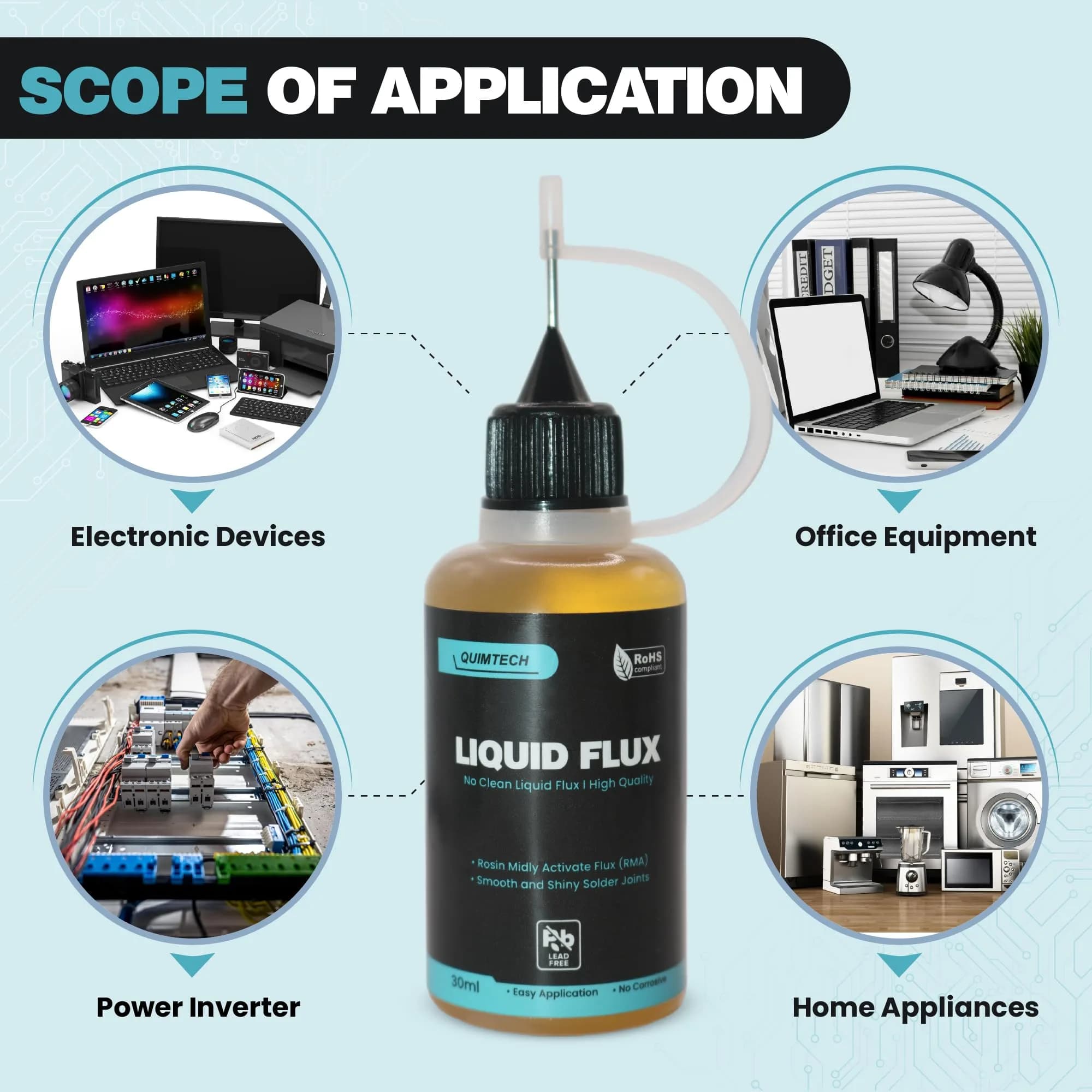 QUIMTECH Liquid Solder Flux Dropper 60ml (2x30ml) | RMA Rosin Flux for Electronics - view 5