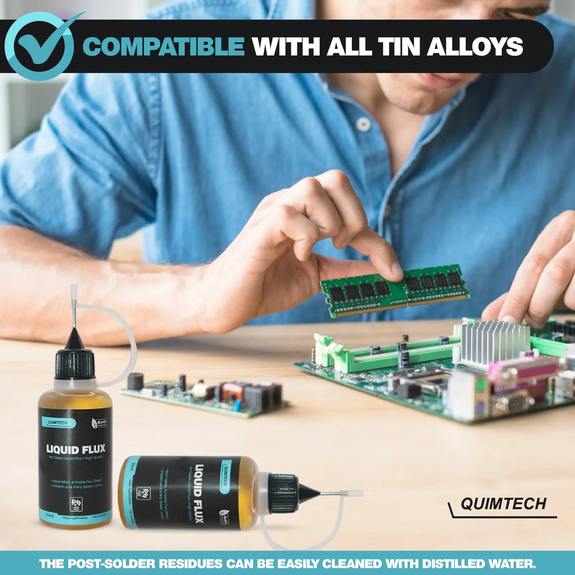 QUIMTECH Liquid Solder Flux Dropper 60ml (2x30ml) | RMA Rosin Flux for Electronics - view 6