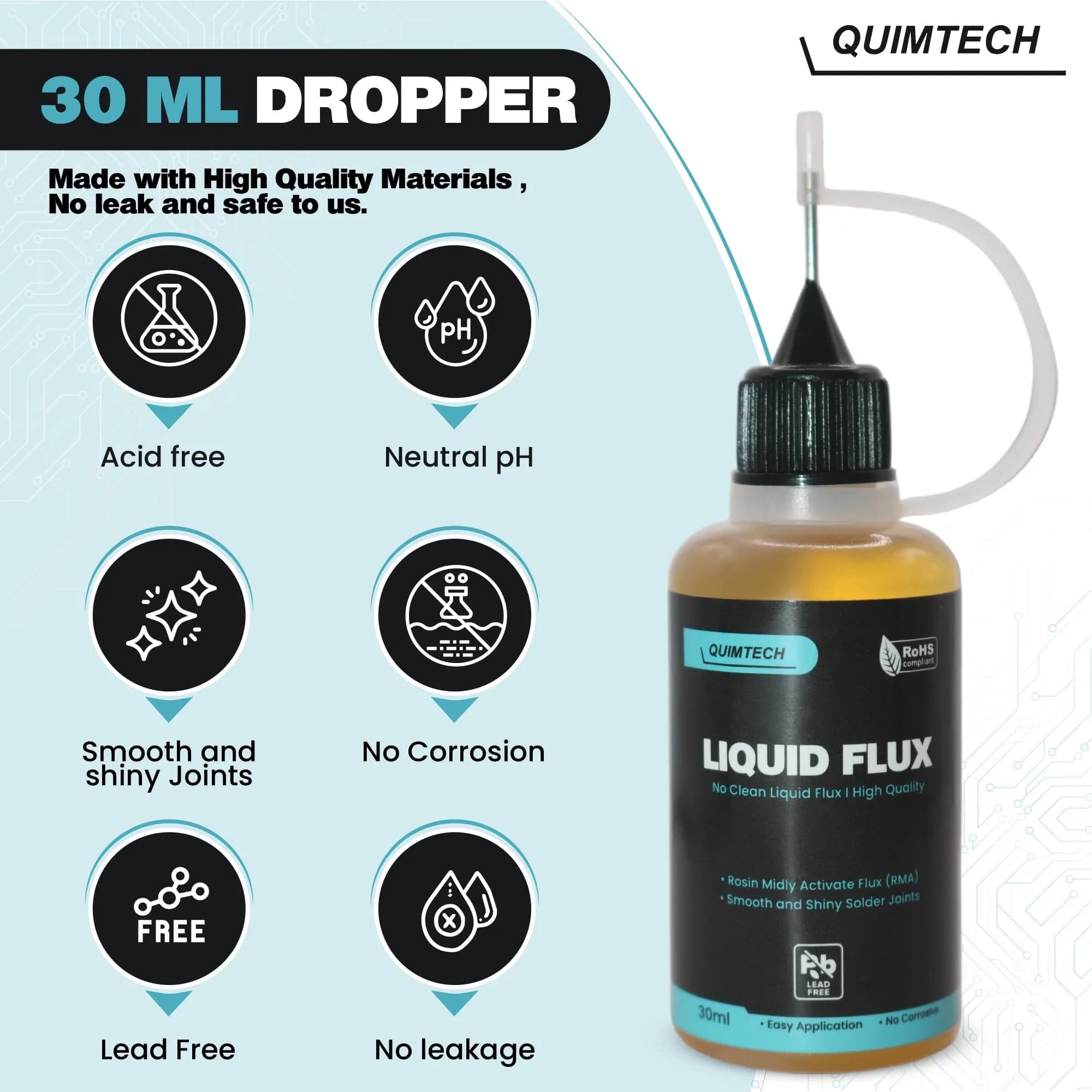 QUIMTECH Liquid Solder Flux Dropper 60ml (2x30ml) | RMA Rosin Flux for Electronics - view 4