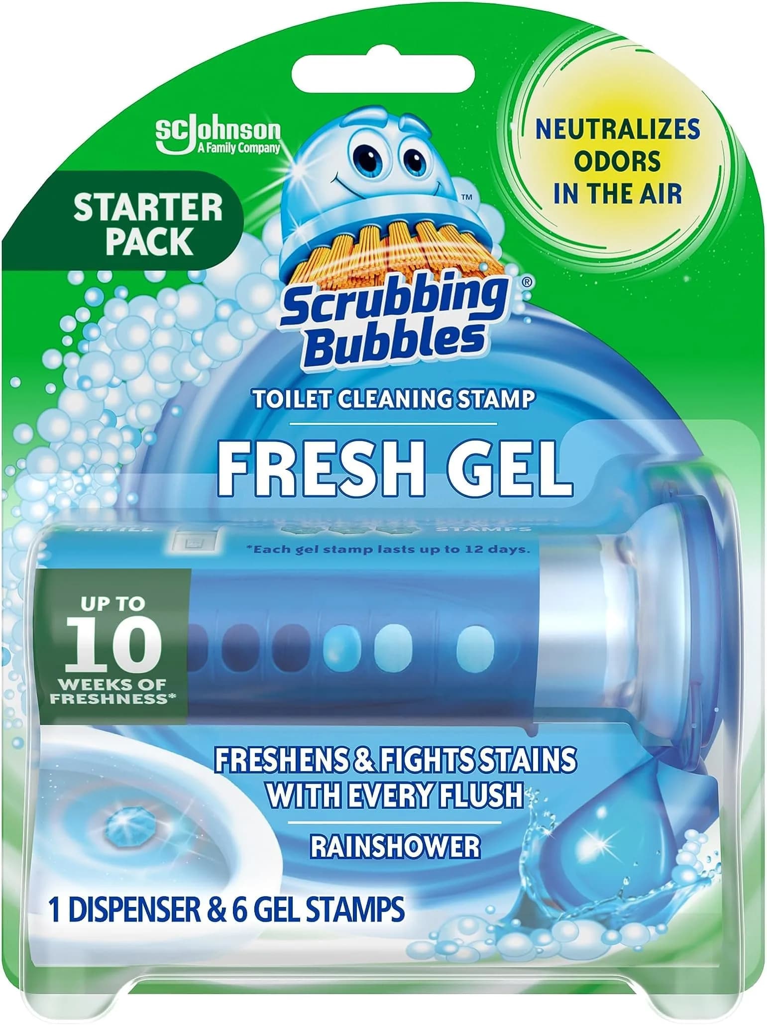 Scrubbing Bubbles Fresh Gel Toilet Bowl Cleaning Stamps Rainshower Scent 6 Stamps | Helps Keep Toilet Clean & Prevent Limescale — Blau