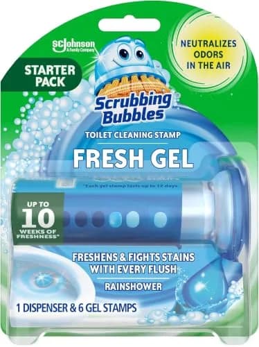 Scrubbing Bubbles Fresh Gel Toilet Bowl Cleaning Stamps Rainshower Scent 6 Stamps | Helps Keep Toilet Clean & Prevent Limescale thumbnail 1