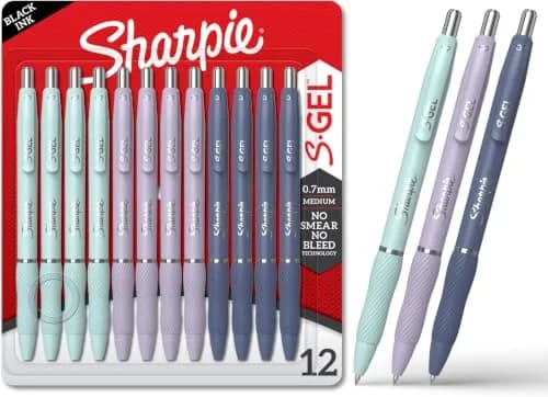 Sharpie S-Gel Gel Pens Medium Point (0.7mm) Assorted Fashion Barrels Black Ink 12 Count | Smooth Ink Flow Writing Instrument thumbnail 1