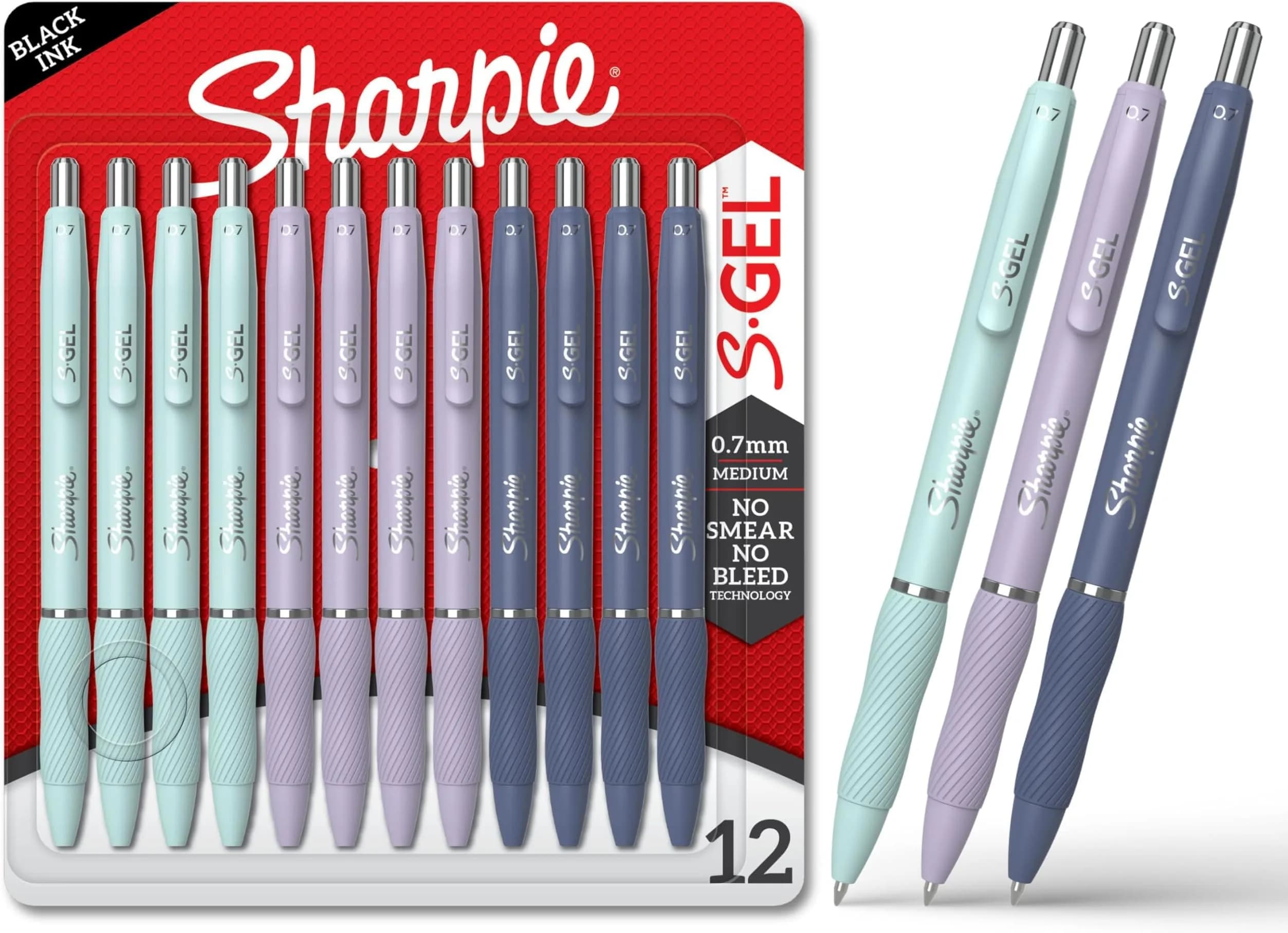 Sharpie S-Gel Gel Pens Medium Point (0.7mm) Assorted Fashion Barrels Black Ink 12 Count | Smooth Ink Flow Writing Instrument — Assorted