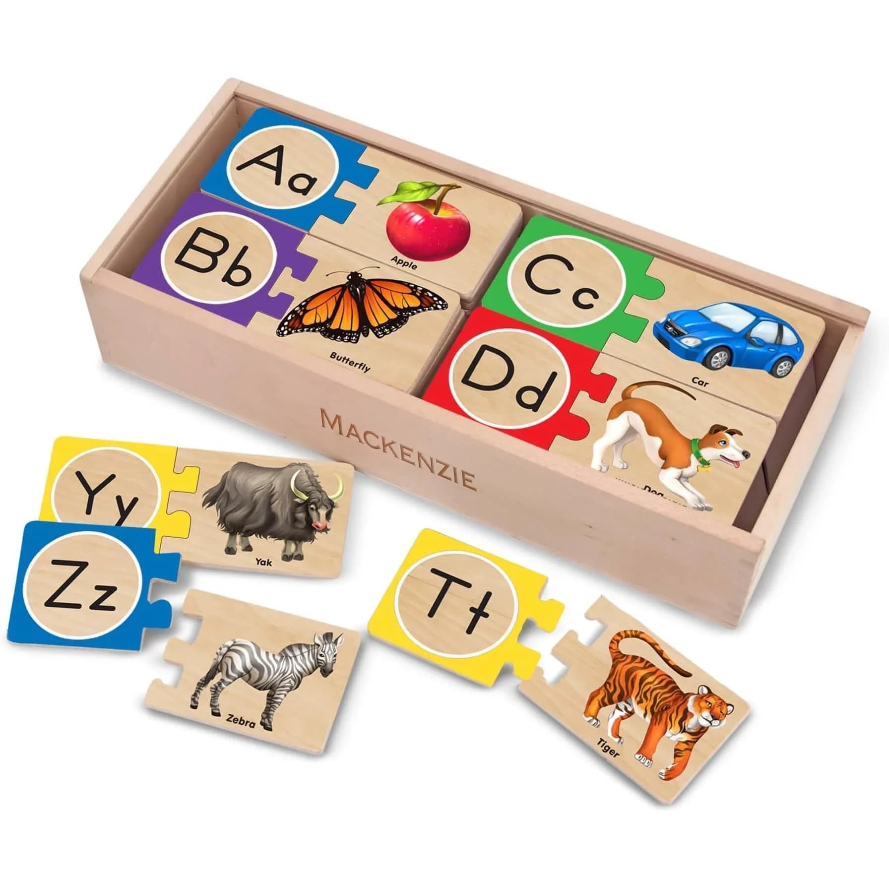 Melissa & Doug Self-Correcting Alphabet Wooden Puzzles with Storage Box (52 pcs x 6-Pack) | Educational ABC Puzzles for Kids Ages 4+ — Multi-color