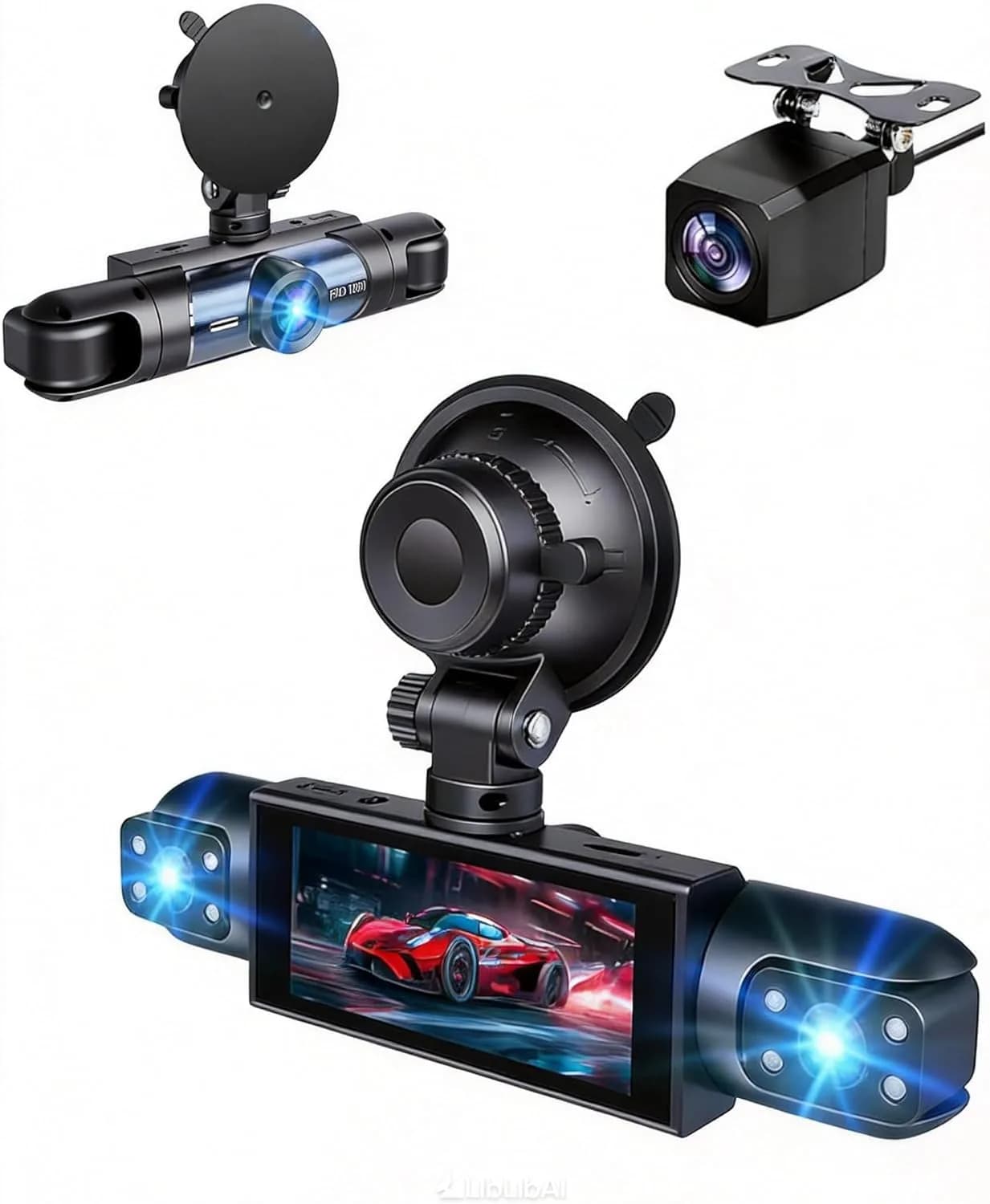 Wagoyo Dash Cam Front and Rear Inside,4 Channel,IR Night Vision for Driver (Grey) | 1080p HD, Night Vision, Parking Monitor