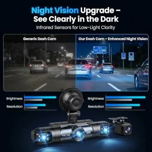 Wagoyo Dash Cam Front and Rear Inside,4 Channel,IR Night Vision for Driver (Grey) | 1080p HD, Night Vision, Parking Monitor thumbnail 4