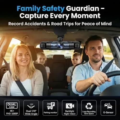Wagoyo Dash Cam Front and Rear Inside,4 Channel,IR Night Vision for Driver (Grey) | 1080p HD, Night Vision, Parking Monitor thumbnail 6