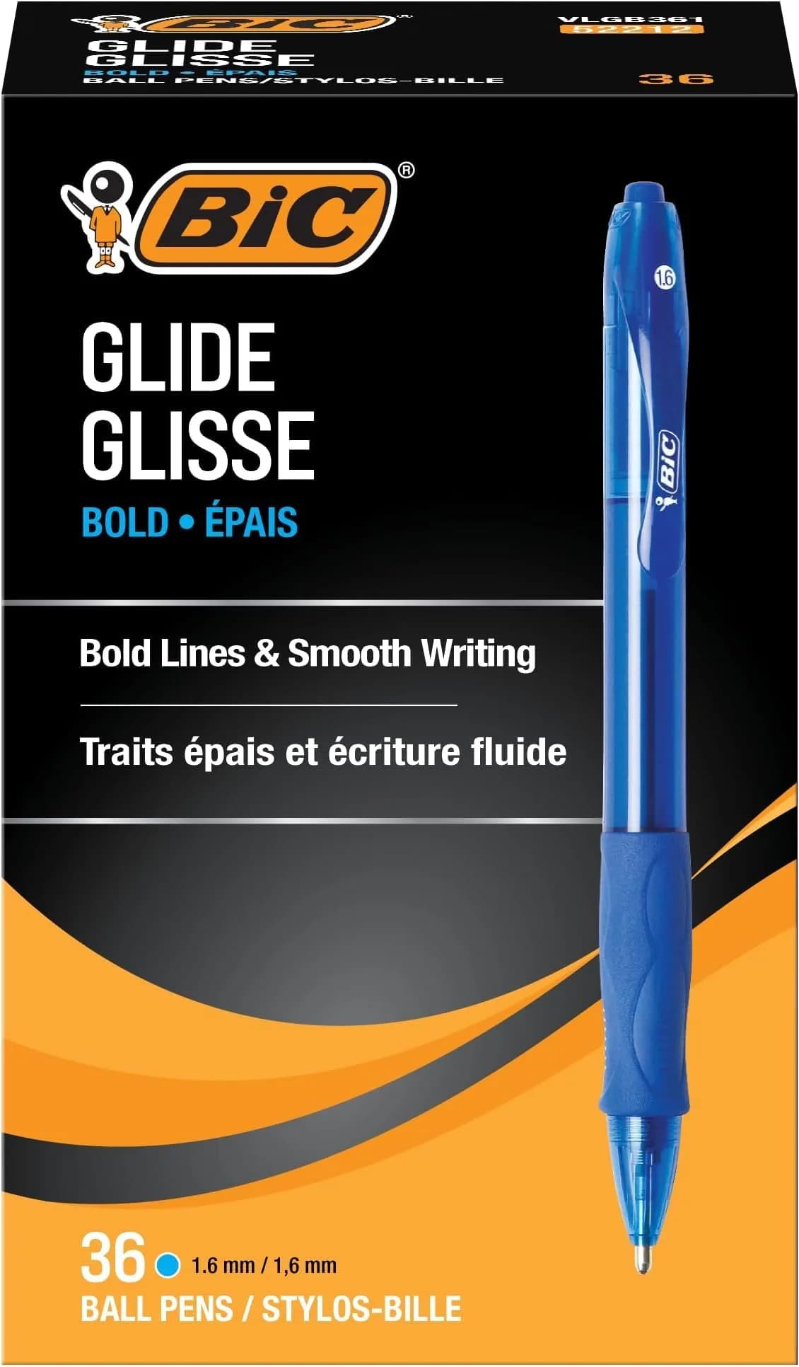 BIC Glide Bold Blue Ballpoint Pens, Bold Point (1.6mm), Retractable with Full Grip, 432 Count | Smooth Ink Flow — Blue