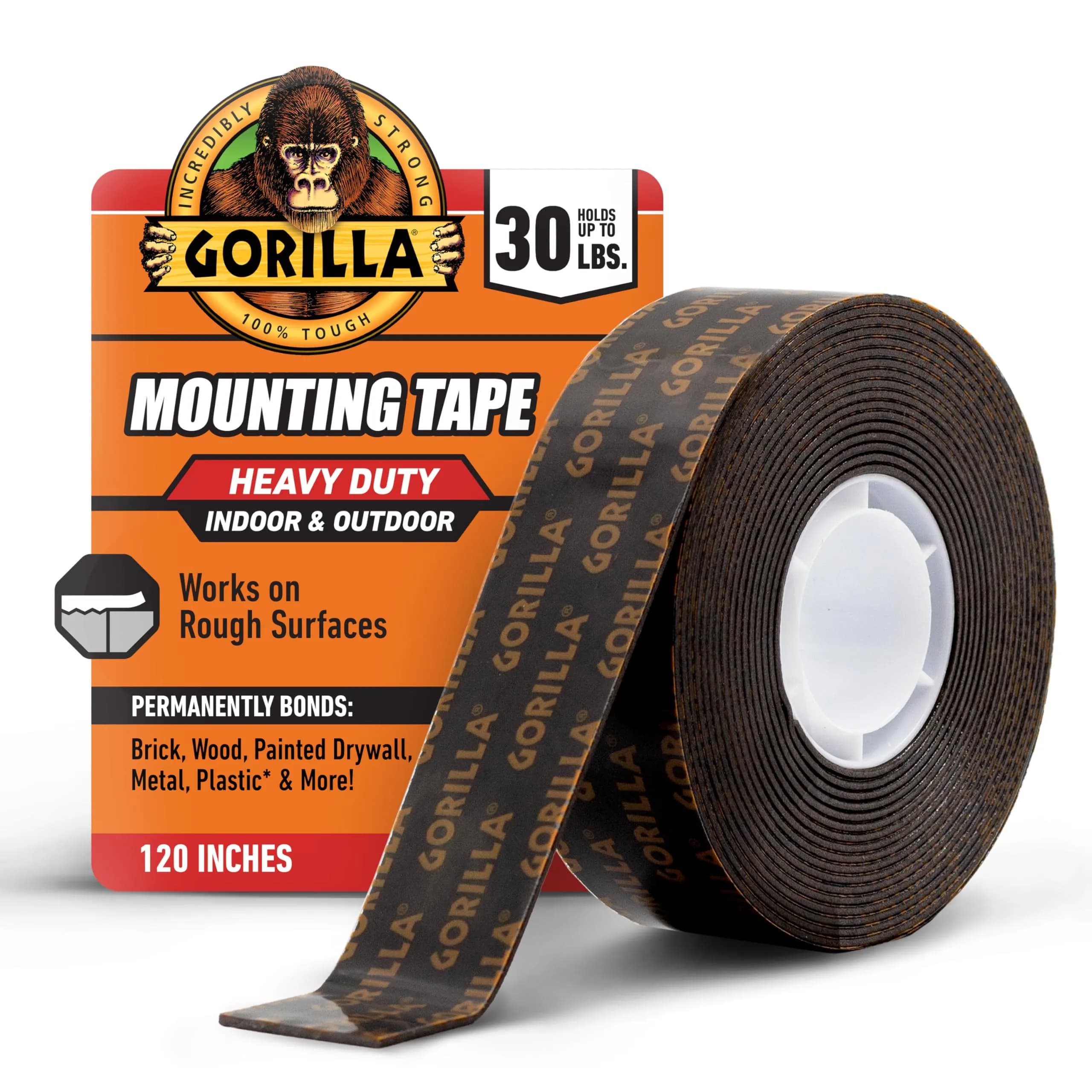 GORILLA Heavy Duty Double Sided Mounting Tape, Black Tape, 2.54 cm x 120" (Pack of 6) | Weatherproof for Indoor or Outdoor Use - main product image