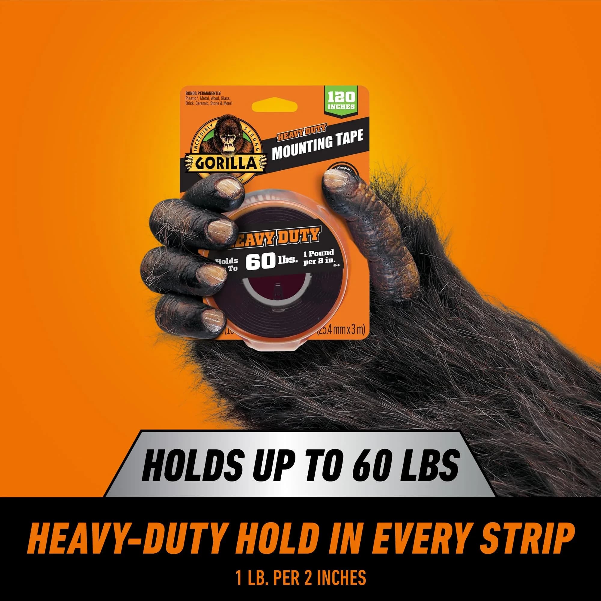 GORILLA Heavy Duty Double Sided Mounting Tape, Black Tape, 2.54 cm x 120" (Pack of 6) | Weatherproof for Indoor or Outdoor Use - view 7