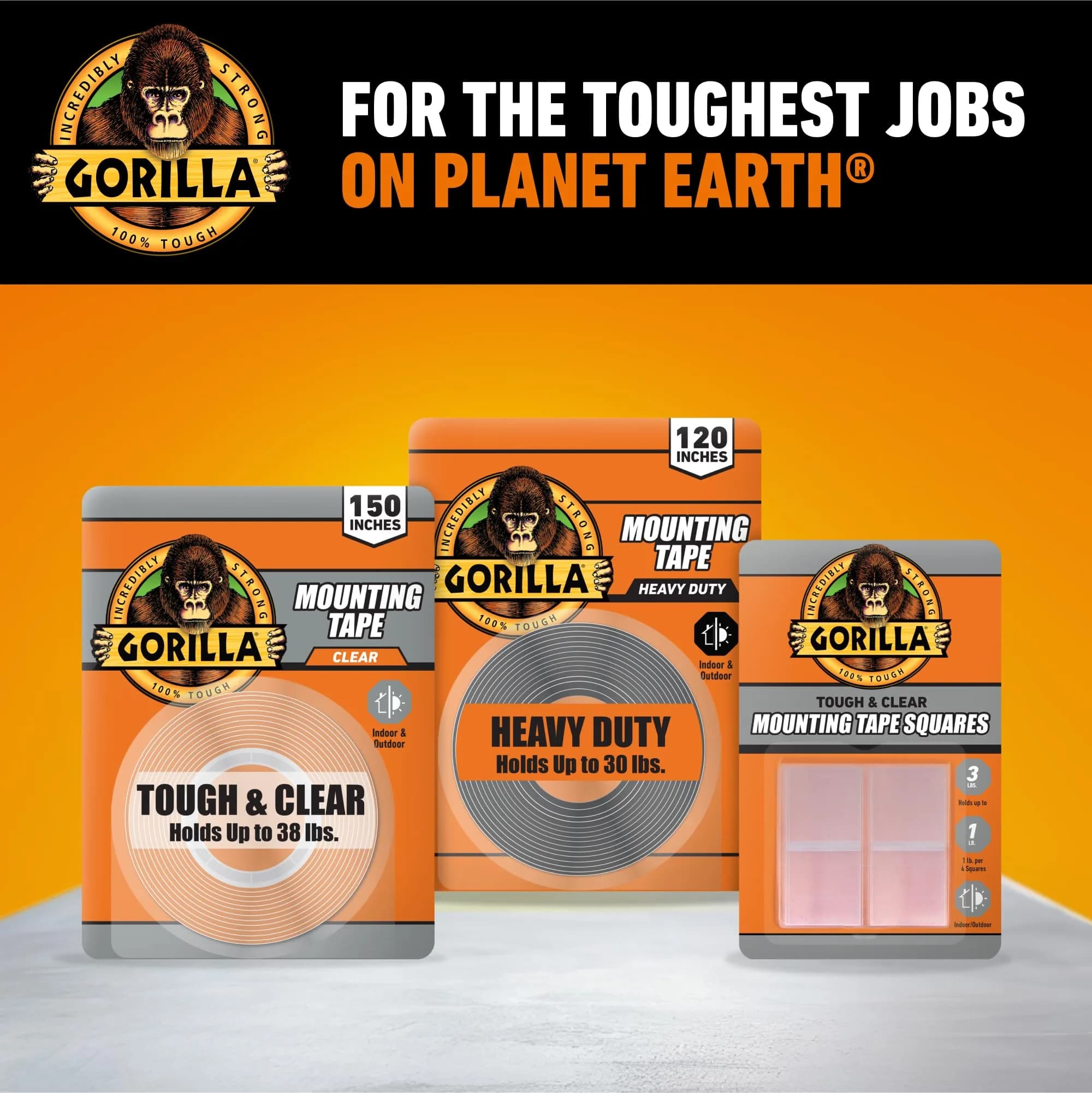 GORILLA Heavy Duty Double Sided Mounting Tape, Black Tape, 2.54 cm x 120" (Pack of 6) | Weatherproof for Indoor or Outdoor Use - view 9