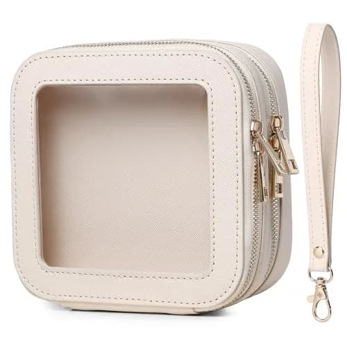 Pinkmik Double Layer Makeup Bag MINI Beige 13.5cm (5.3") x 13.5cm (5.3") x 7cm (2.75") | TSA Approved Travel Organizer — A3/Beige