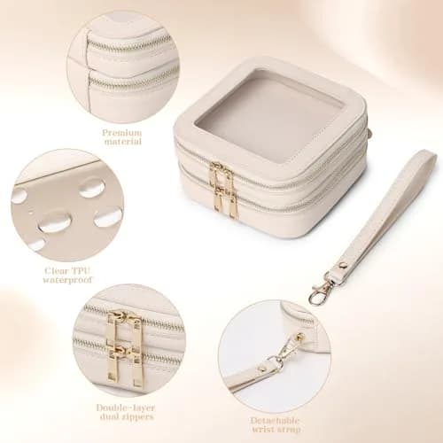 Pinkmik Double Layer Makeup Bag MINI Beige 13.5cm (5.3") x 13.5cm (5.3") x 7cm (2.75") | TSA Approved Travel Organizer thumbnail 5