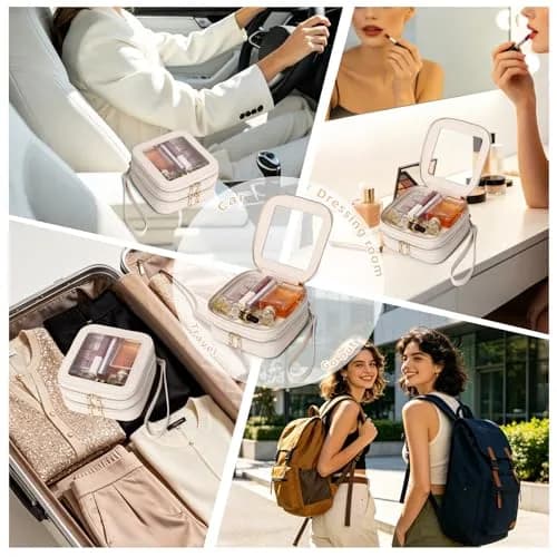 Pinkmik Double Layer Makeup Bag MINI Beige 13.5cm (5.3") x 13.5cm (5.3") x 7cm (2.75") | TSA Approved Travel Organizer thumbnail 6