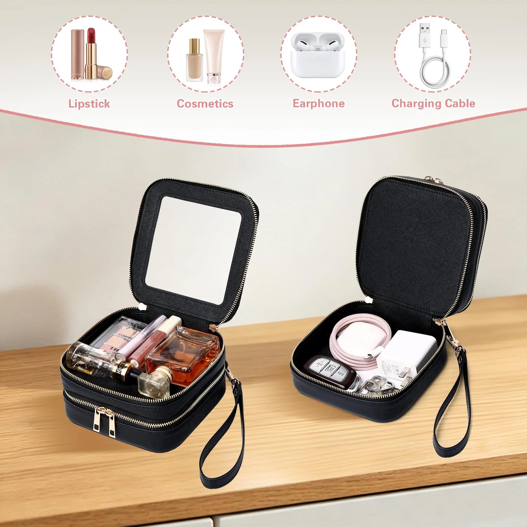 Pinkmik A3/Black 2-Layer MINI Clear Makeup Bag - TSA Approved Travel Cosmetic Case - view 3