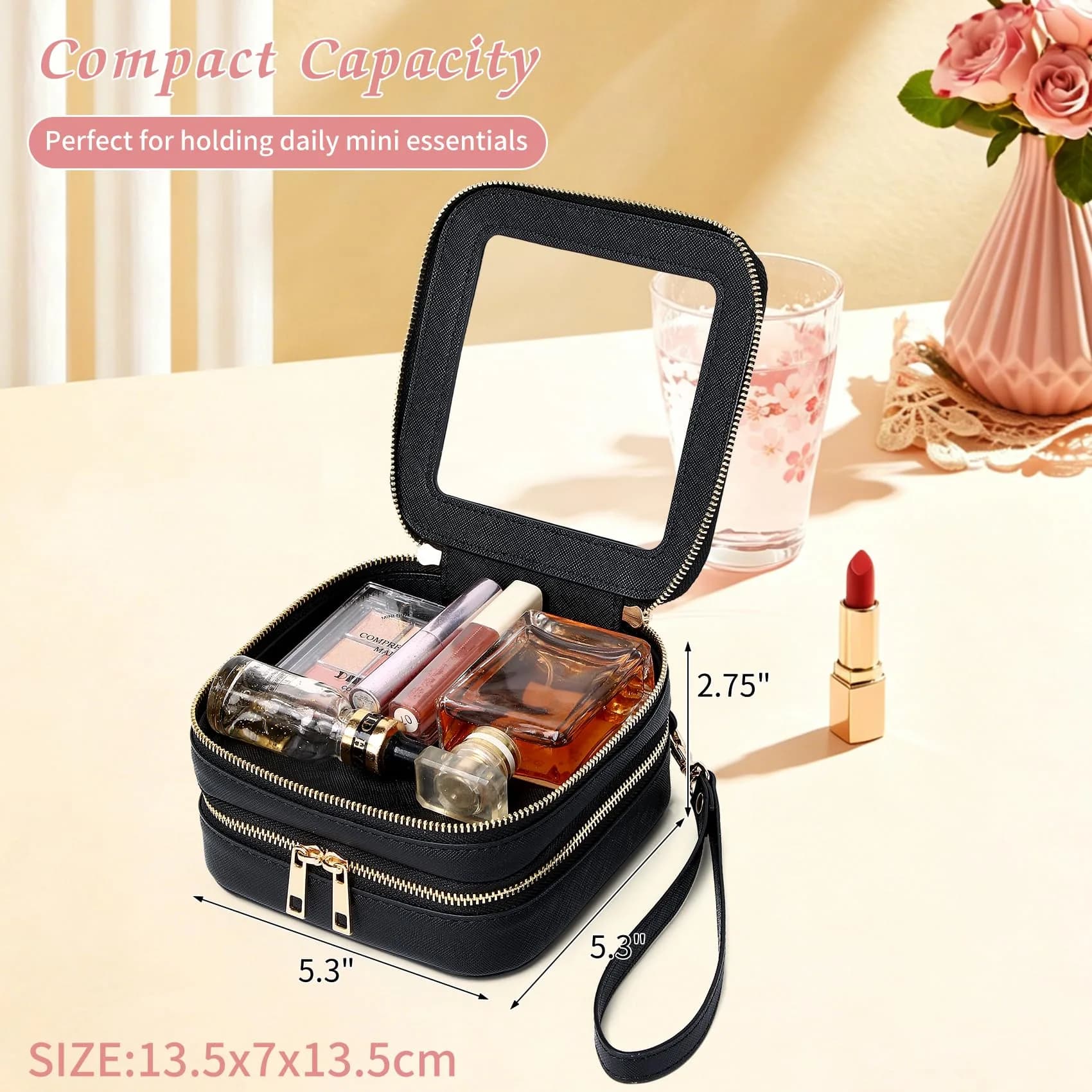 Pinkmik A3/Black 2-Layer MINI Clear Makeup Bag - TSA Approved Travel Cosmetic Case - view 4