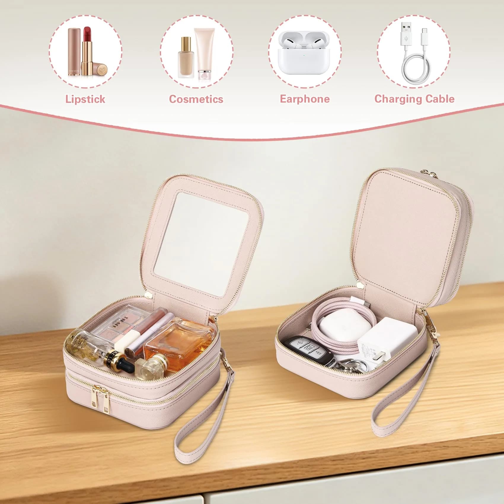 Pinkmik A3/Pink 2-Layer MINI Clear Makeup Bag Set - TSA Approved Travel Cosmetic Case - view 4