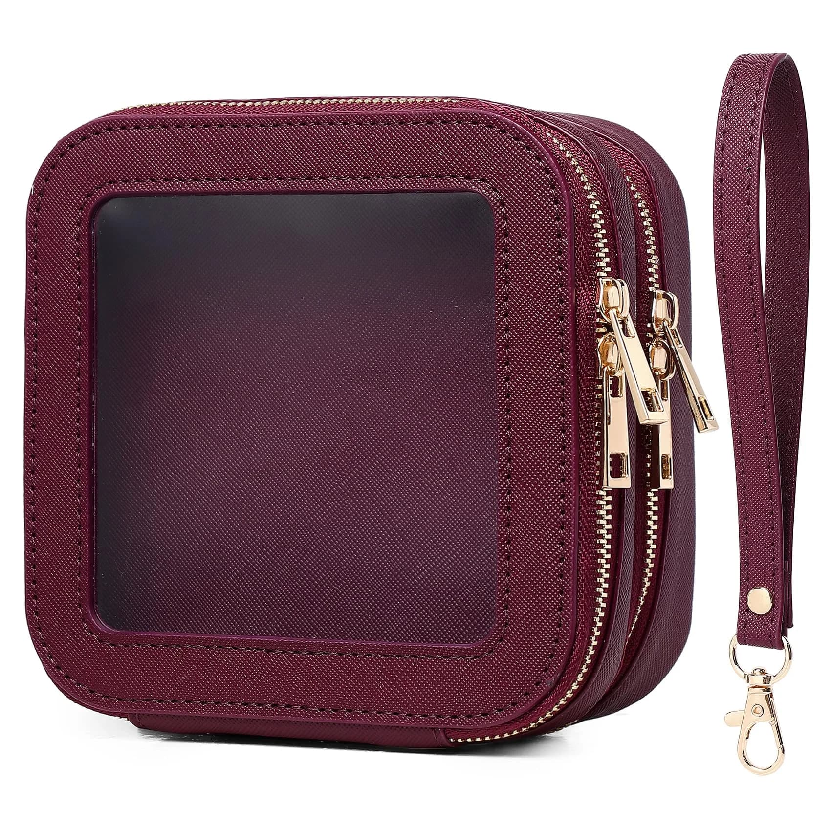 Pinkmik Burgundy 2-Layer MINI Clear Makeup Bag Set | TSA Approved Travel Cosmetic Case - main product image
