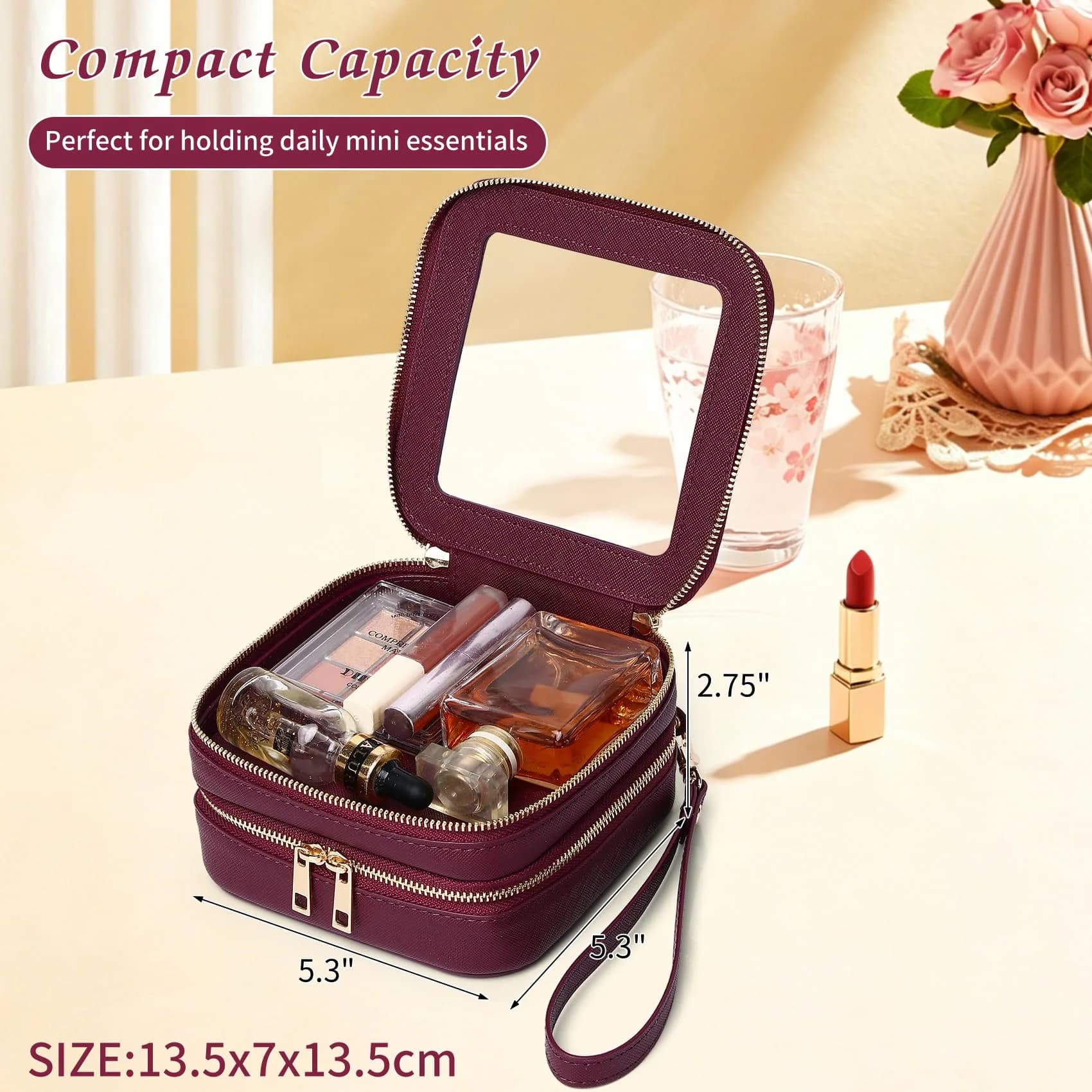 Pinkmik Burgundy 2-Layer MINI Clear Makeup Bag Set | TSA Approved Travel Cosmetic Case - view 4
