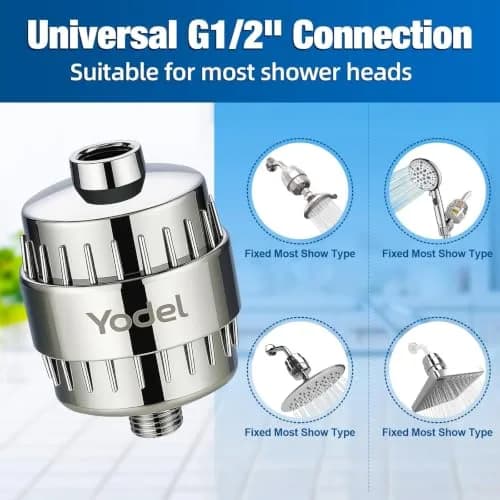 Yodel Shower Filter for Hard Water | Inline KDF-55 with Vitamin C, 8,000 Gallons, Polished Chrome thumbnail 6