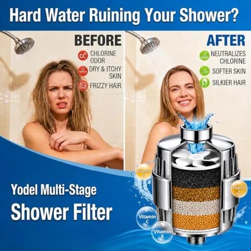 Yodel Shower Filter for Hard Water | Inline KDF-55 with Vitamin C, 8,000 Gallons, Polished Chrome thumbnail 2