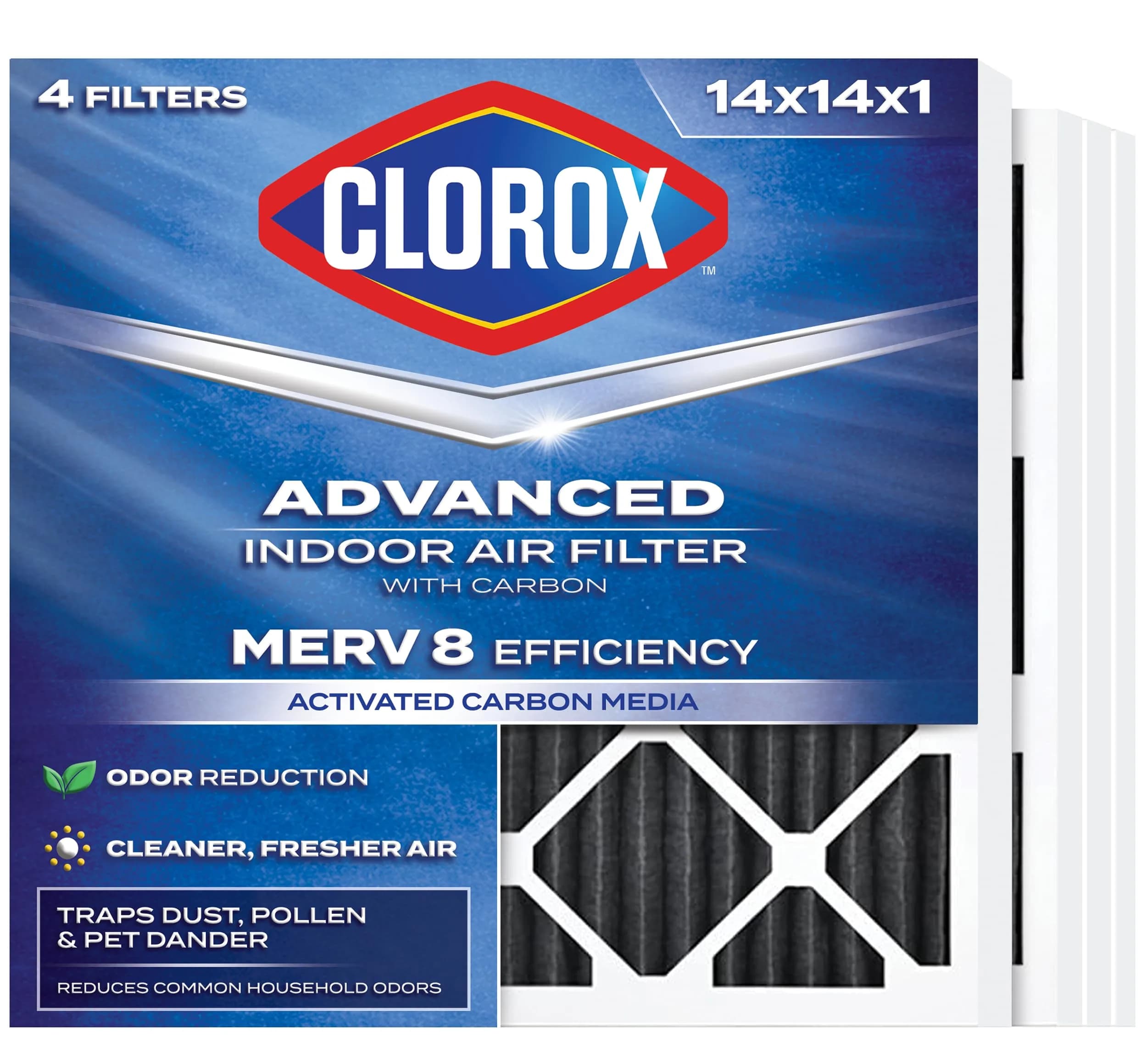 Clorox Air Filters 14x14x1 MERV 8 with Carbon | Pet & Odor Control, Made in USA