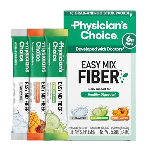 Physician's CHOICE Easy Mix Fiber Stick Packs Variety Pack 5.4oz (153g) | Daily Prebiotic Fiber for Digestive Health — 5.4 Ounce