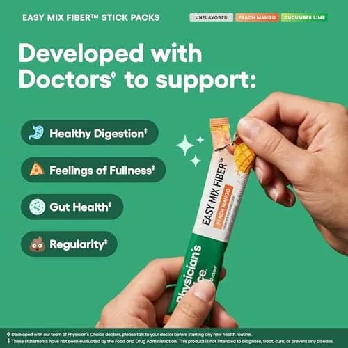 Physician's CHOICE Easy Mix Fiber Stick Packs Variety Pack 5.4oz (153g) | Daily Prebiotic Fiber for Digestive Health thumbnail 4