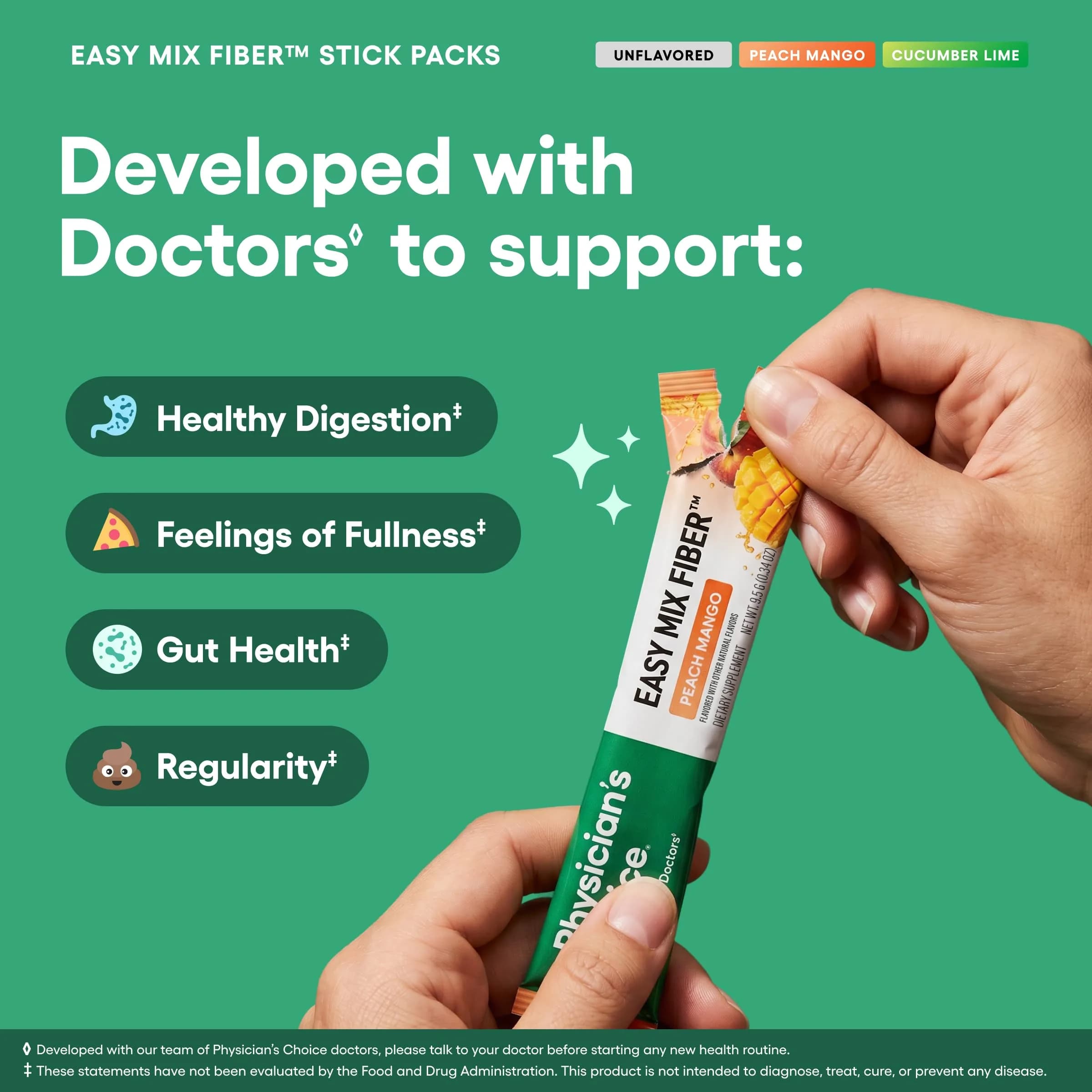Physician's CHOICE Easy Mix Fiber Stick Packs Variety Pack 5.4oz (153g) | Daily Prebiotic Fiber for Digestive Health - view 4