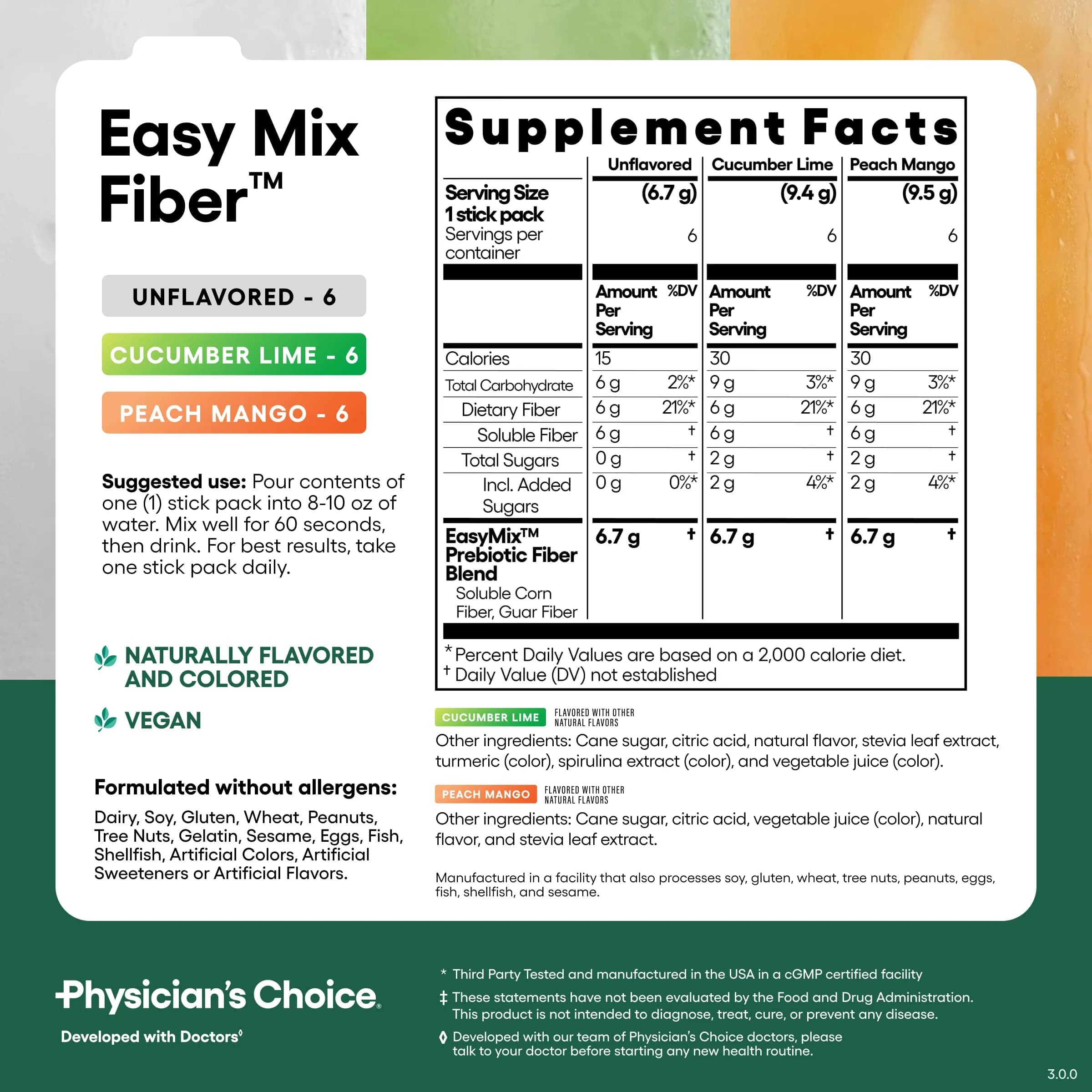 Physician's CHOICE Easy Mix Fiber Stick Packs Variety Pack 5.4oz (153g) | Daily Prebiotic Fiber for Digestive Health - view 7