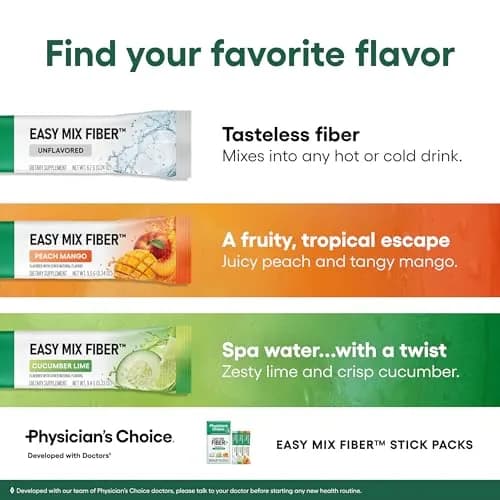 Physician's CHOICE Easy Mix Fiber Stick Packs Variety Pack 5.4oz (153g) | Daily Prebiotic Fiber for Digestive Health thumbnail 8