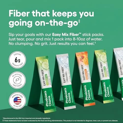Physician's CHOICE Easy Mix Fiber Stick Packs Variety Pack 5.4oz (153g) | Daily Prebiotic Fiber for Digestive Health thumbnail 2