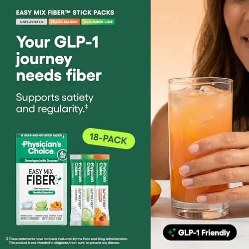 Physician's CHOICE Easy Mix Fiber Stick Packs Variety Pack 5.4oz (153g) | Daily Prebiotic Fiber for Digestive Health thumbnail 3