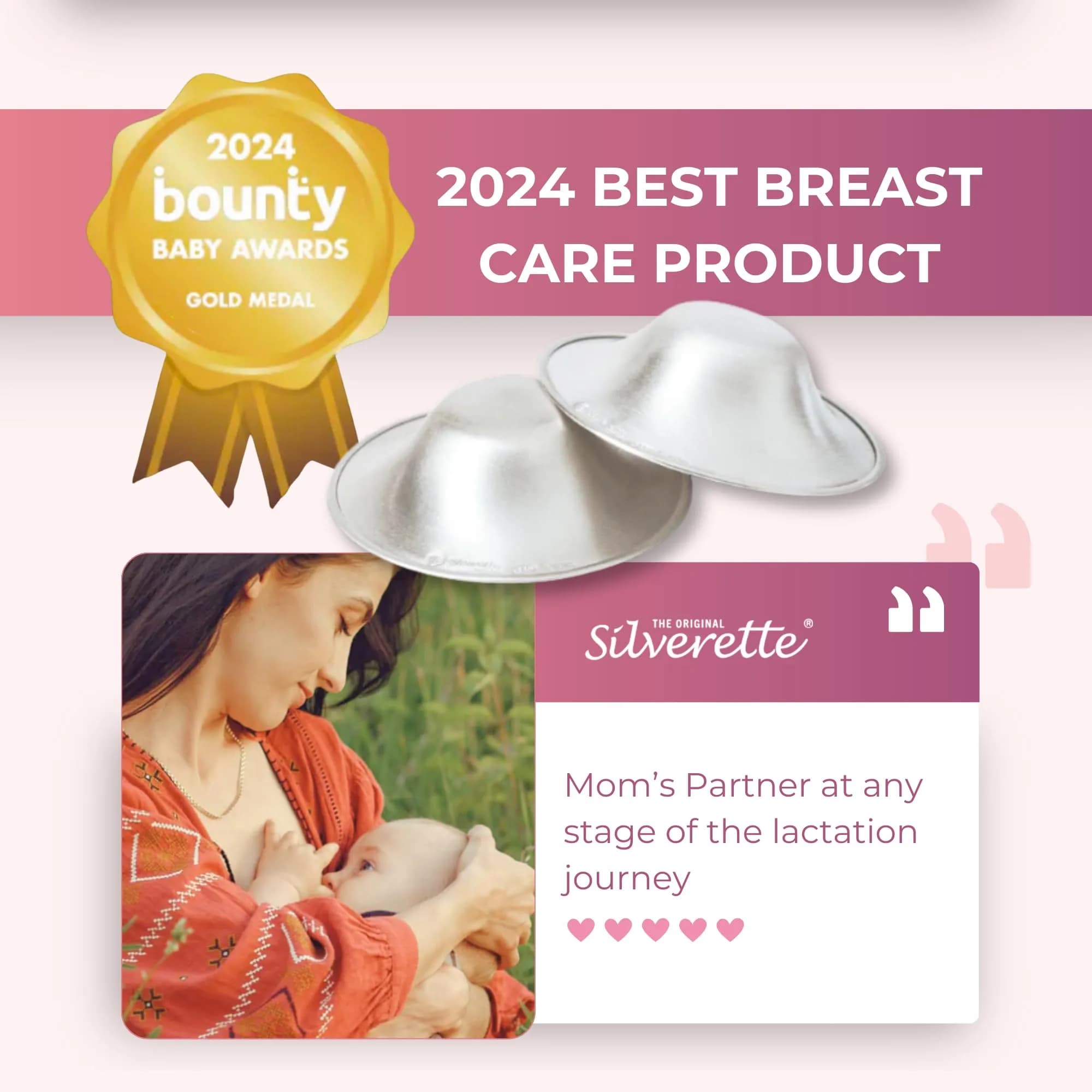 Silverette The Original Silver Nursing Cups, Pure 925 Silver Nipple Shields for Breastfeeding Essentials (1 Pair) - view 8
