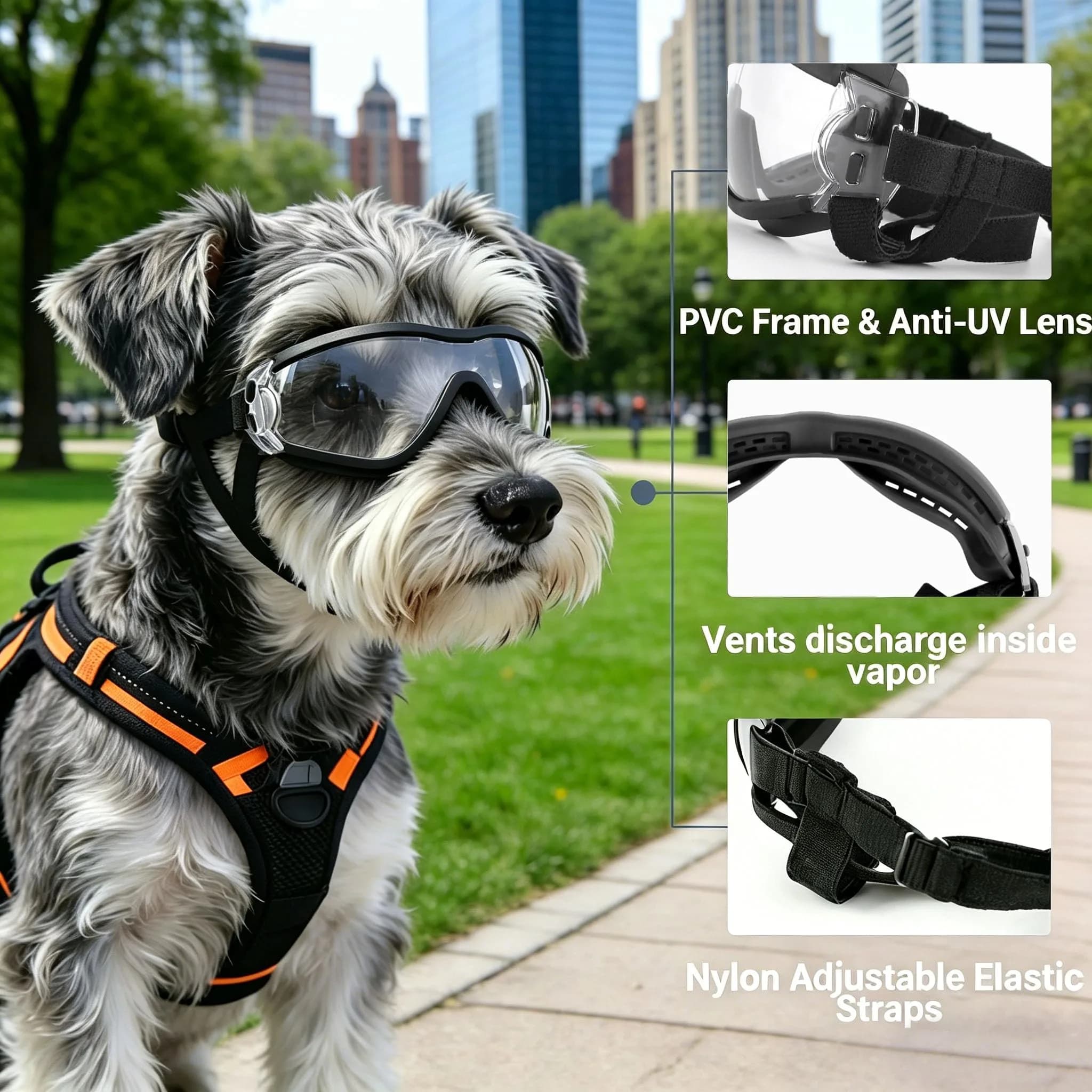 Enjoying Tactical Clear Dog Goggles for Small Breeds | UV Protection, Windproof, Adjustable - view 4