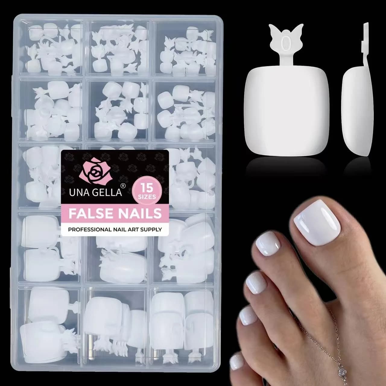 UNA GELLA Pure White Toenails Press On 180Pcs | Soft Gel Full Cover Short Square Nails for Women Home Salon Pedicure