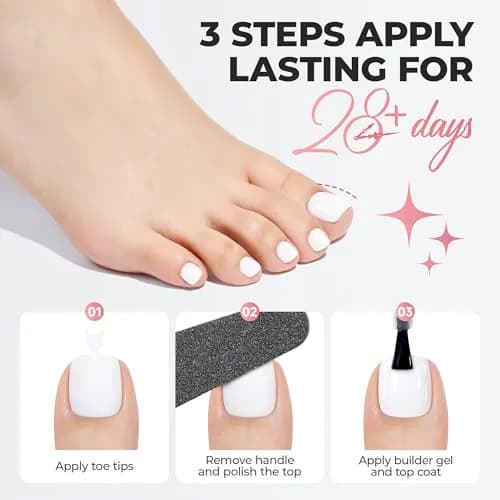 UNA GELLA Pure White Toenails Press On 180Pcs | Soft Gel Full Cover Short Square Nails for Women Home Salon Pedicure thumbnail 4