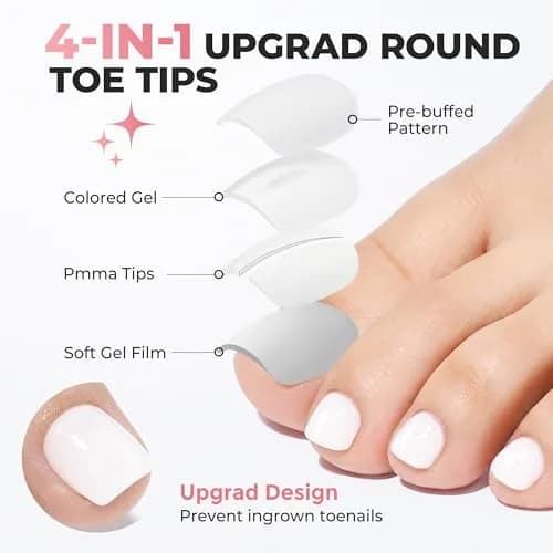 UNA GELLA Pure White Toenails Press On 180Pcs | Soft Gel Full Cover Short Square Nails for Women Home Salon Pedicure thumbnail 5