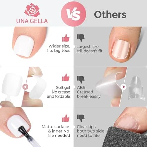 UNA GELLA Pure White Toenails Press On 180Pcs | Soft Gel Full Cover Short Square Nails for Women Home Salon Pedicure thumbnail 6