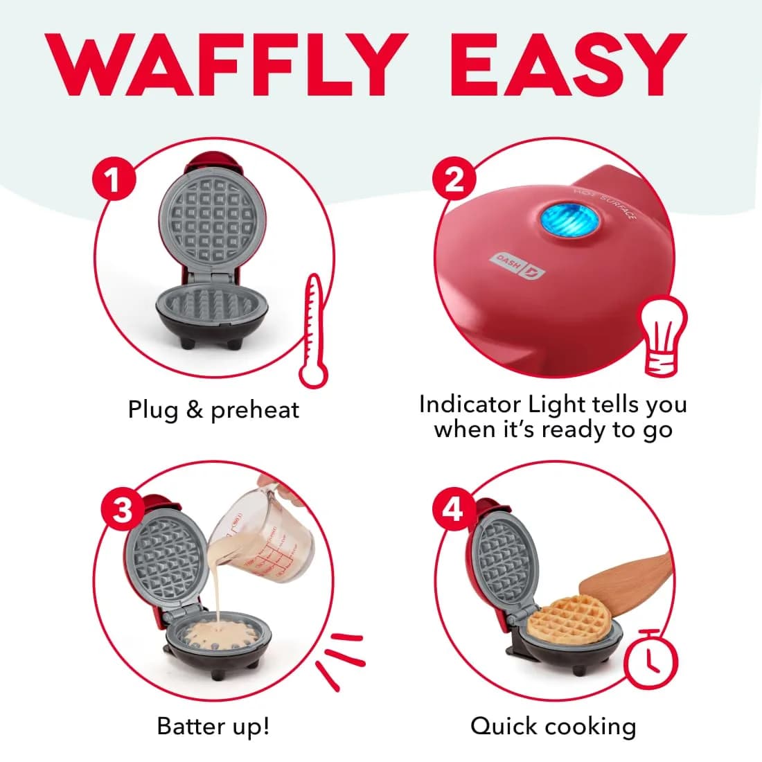DASH Mini Waffle Maker, 4-Inch Ceramic Nonstick Cooking Surface, Aqua | Single Serve Waffles in Minutes - view 6