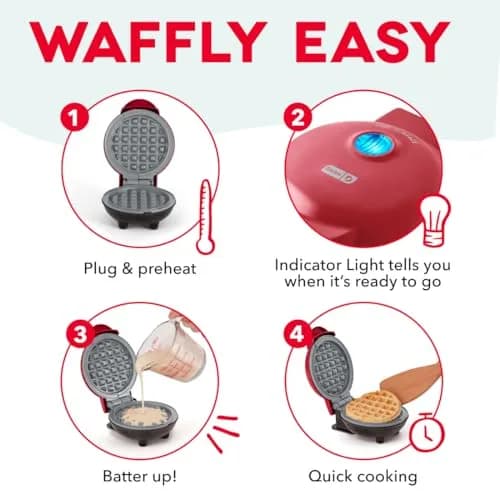 DASH Mini Waffle Maker, 4-Inch Ceramic Nonstick Cooking Surface, Aqua | Single Serve Waffles in Minutes thumbnail 6