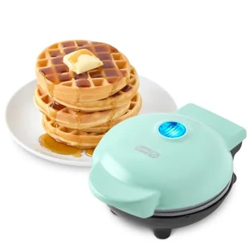 DASH Mini Waffle Maker, 4-Inch Ceramic Nonstick Cooking Surface, Aqua | Single Serve Waffles in Minutes thumbnail 1