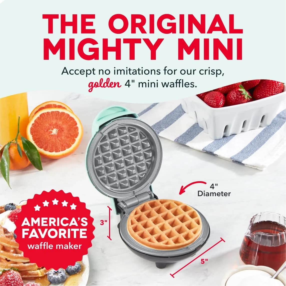 DASH Mini Waffle Maker, 4-Inch Ceramic Nonstick Cooking Surface, Aqua | Single Serve Waffles in Minutes - view 2