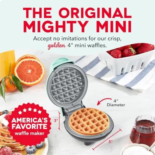 DASH Mini Waffle Maker, 4-Inch Ceramic Nonstick Cooking Surface, Aqua | Single Serve Waffles in Minutes thumbnail 2